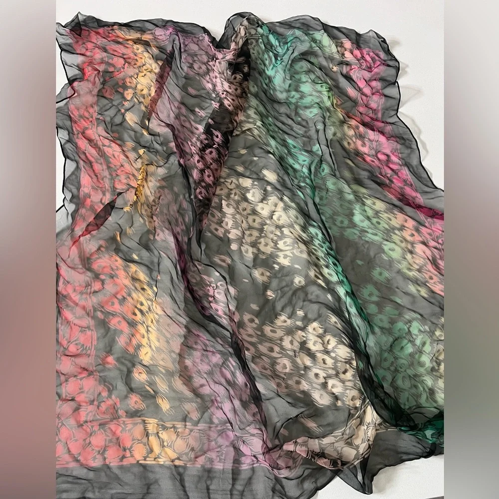 Vintage‎ Sheer Rainbow Animal Print Scarf 39